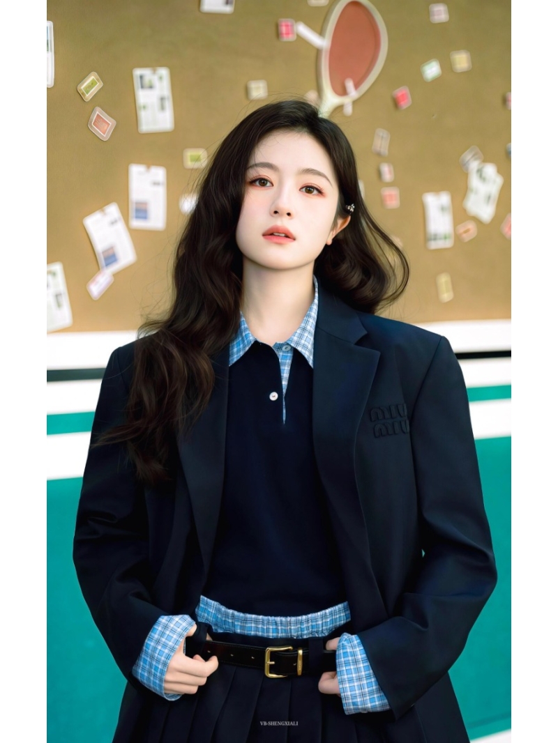 Miu Miu 25SS Early Spring Collection Blue Plaid Cuff Wool Blazer