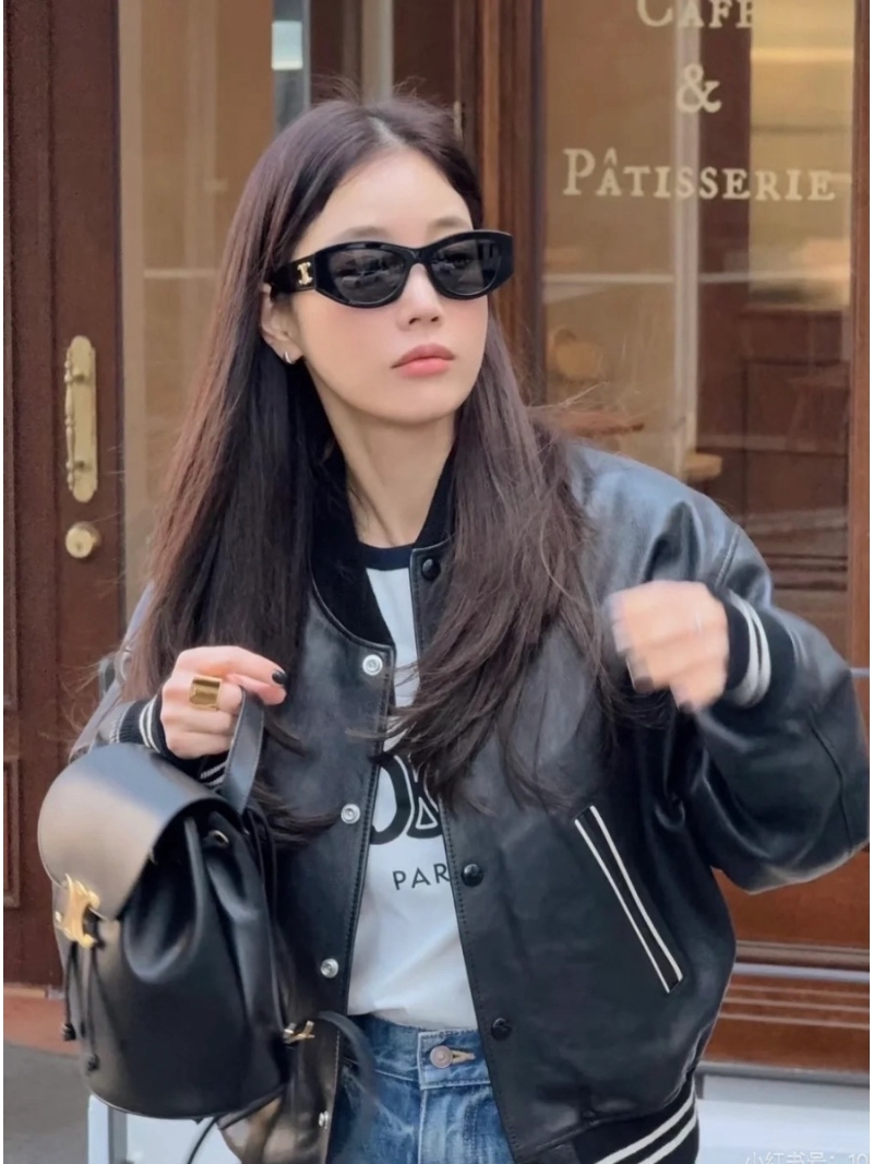 Celine 25SS Modern Lambskin Bomber Jacket with Logo Black Limited Edition