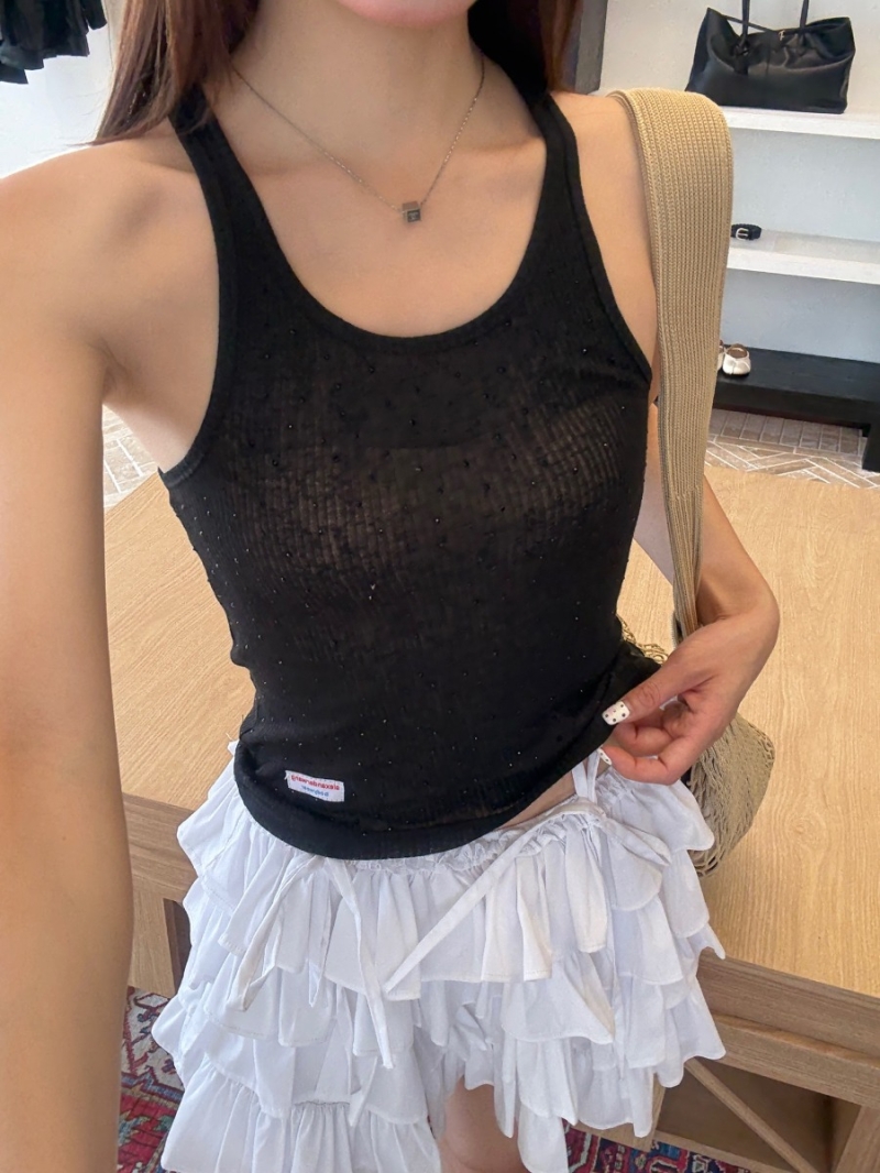 Alexander Wang 25SS SlimFit Tank Top Rhinestone Embellished Vest - Exclusive Chic Design