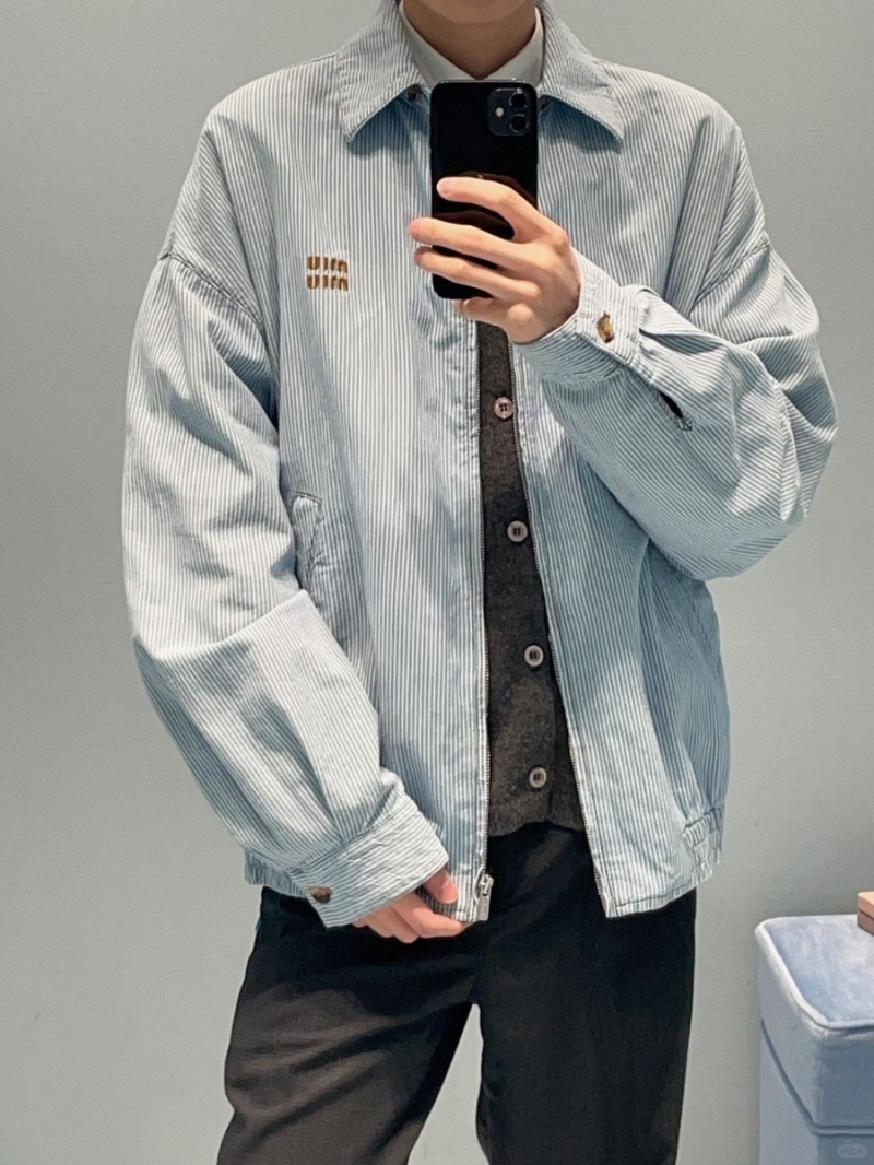 Miu Miu Unisex Spring Summer Exclusive Washed Stripe Denim Jacket
