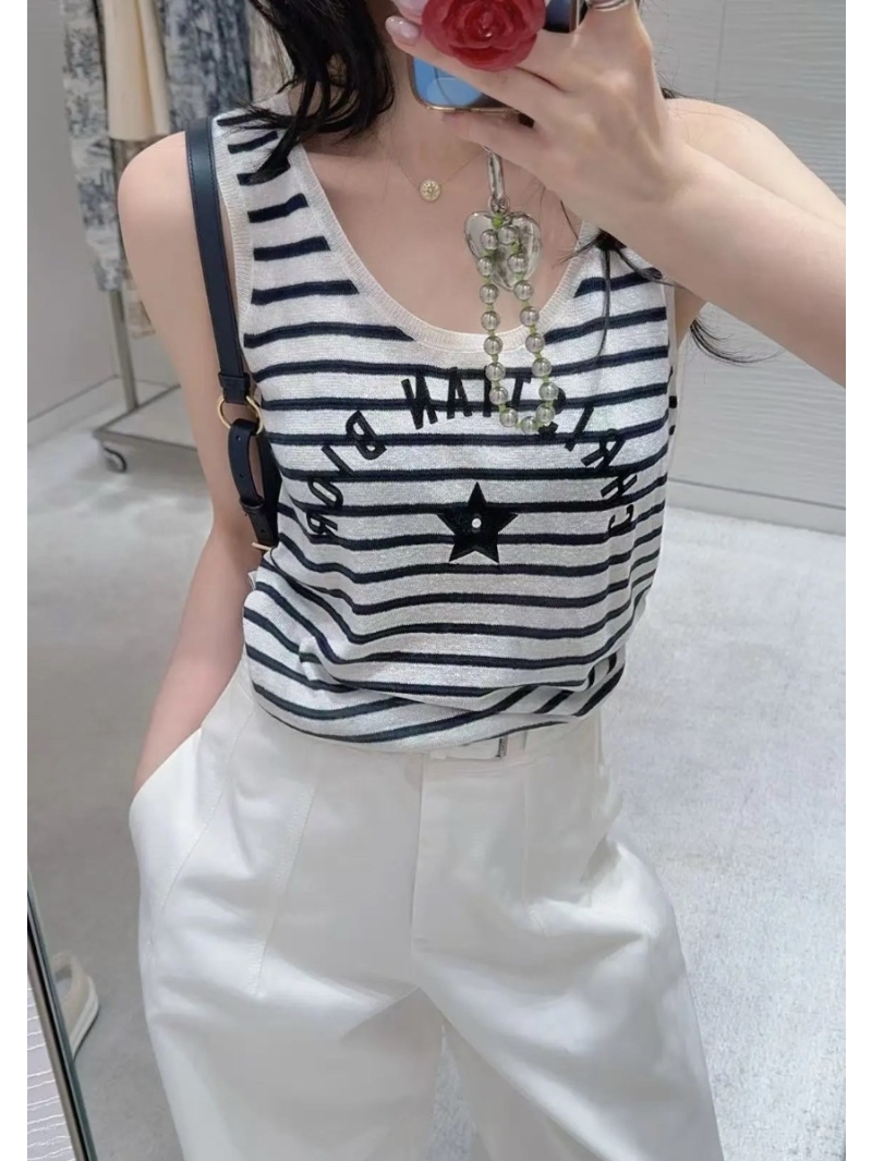 Dior MissDior Navy Stripe Lucky Star Knitted U-Neck Vest - Exclusive Imported