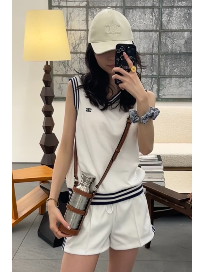 Celine 25SS Exclusive White Baseball Vest Top