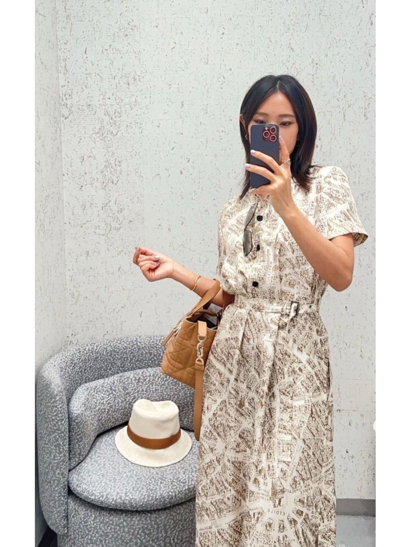 Dior 25SS Miss Dior Paris Map Print Silk Dress - Exclusive Imported