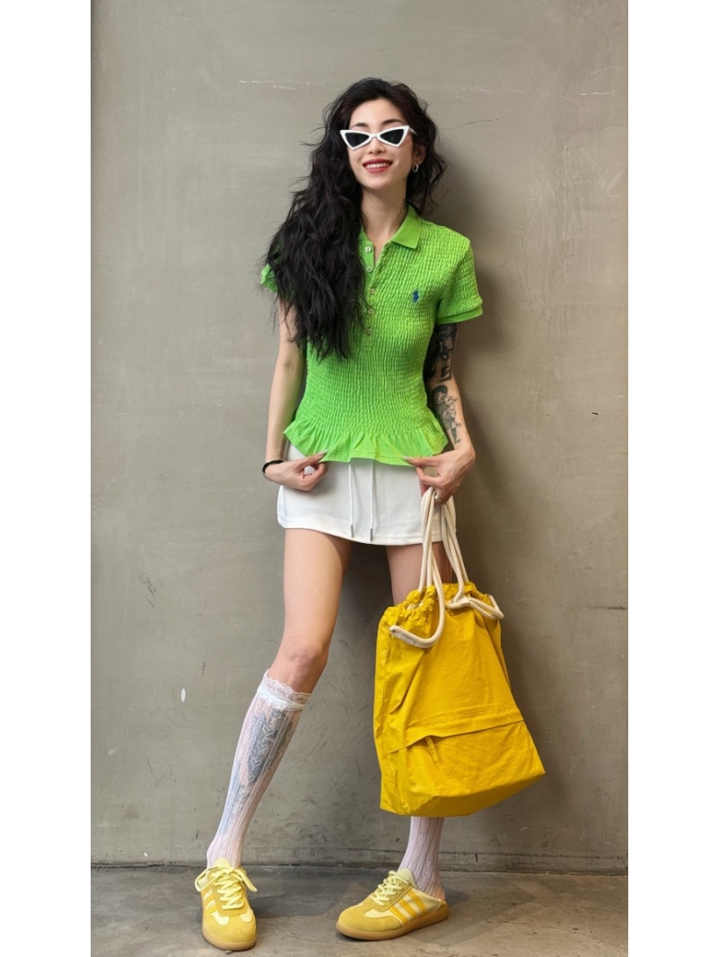 Ralph Lauren Exclusive Ruffle-Hem Waist-Cinching Blouse Green