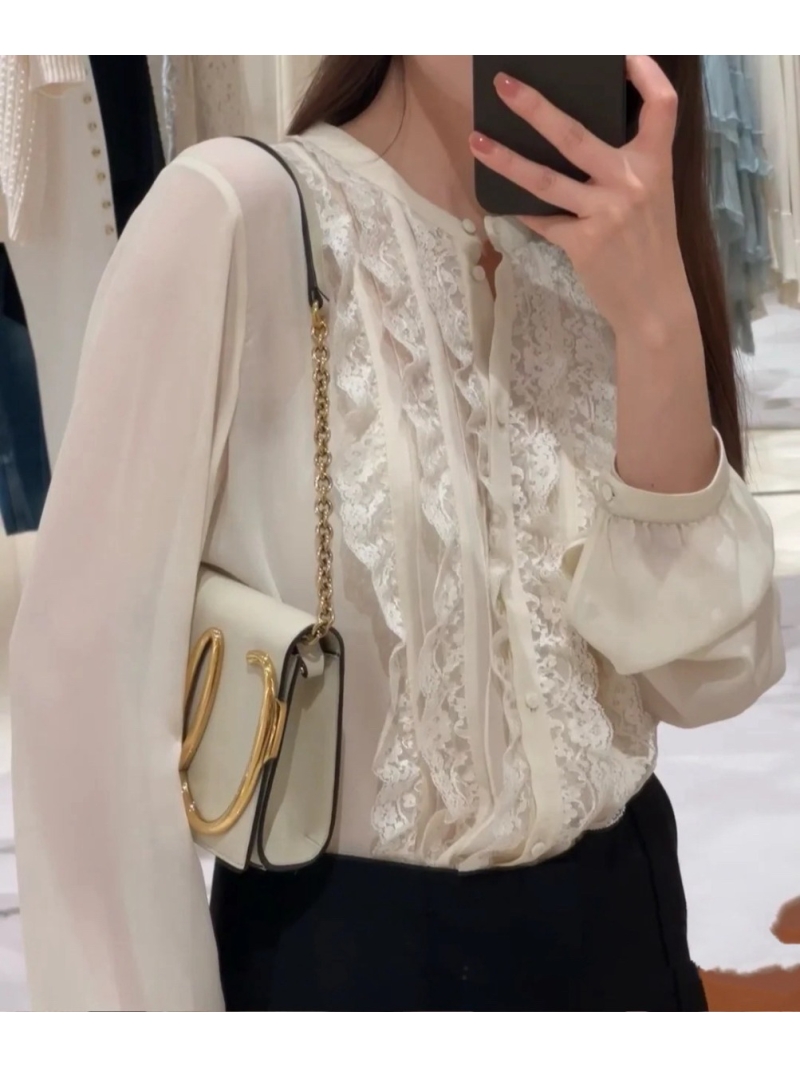 Chloe Spring Summer New Arrival Royal Lace Trim Silk Blouse