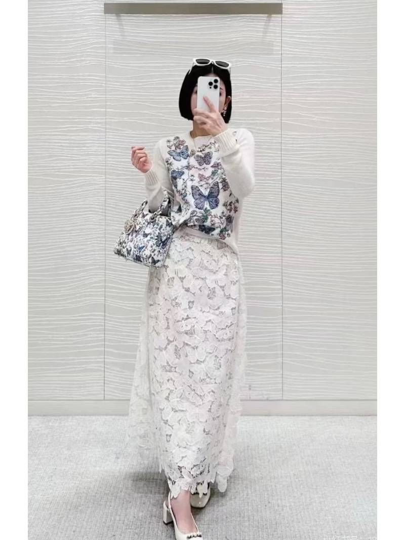 Dior Limited Edition Butterfly Embroidery Midi Skirt white - Exclusive Vacation Collection