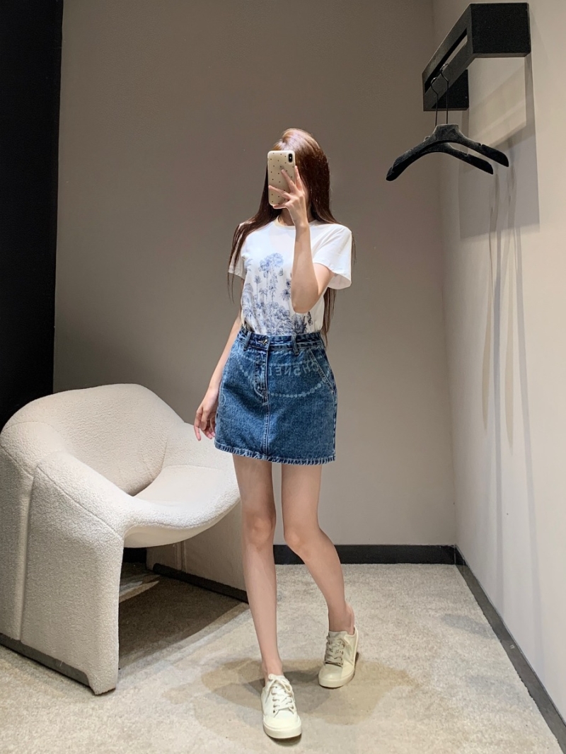 Chanel Exclusive Spring Laser-Print Denim A-Line Skirt