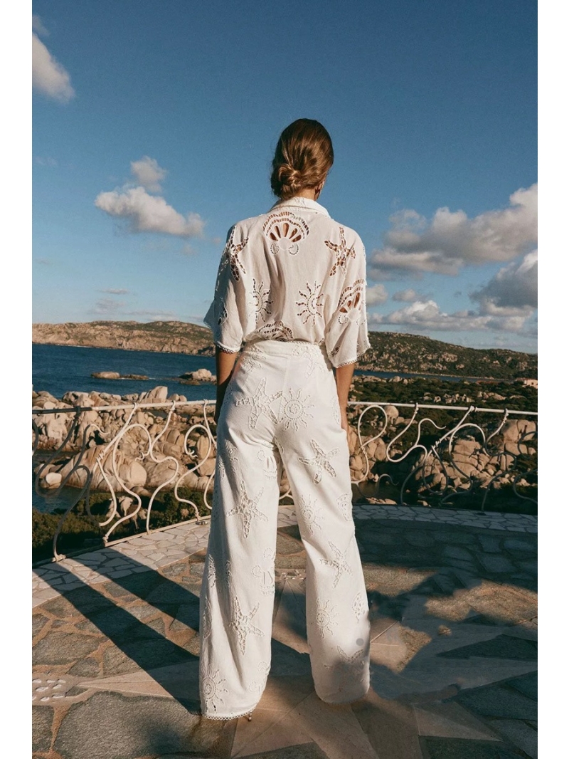 Valentino Exclusive Ocean-Inspired Embroidered Wide-Leg Pants