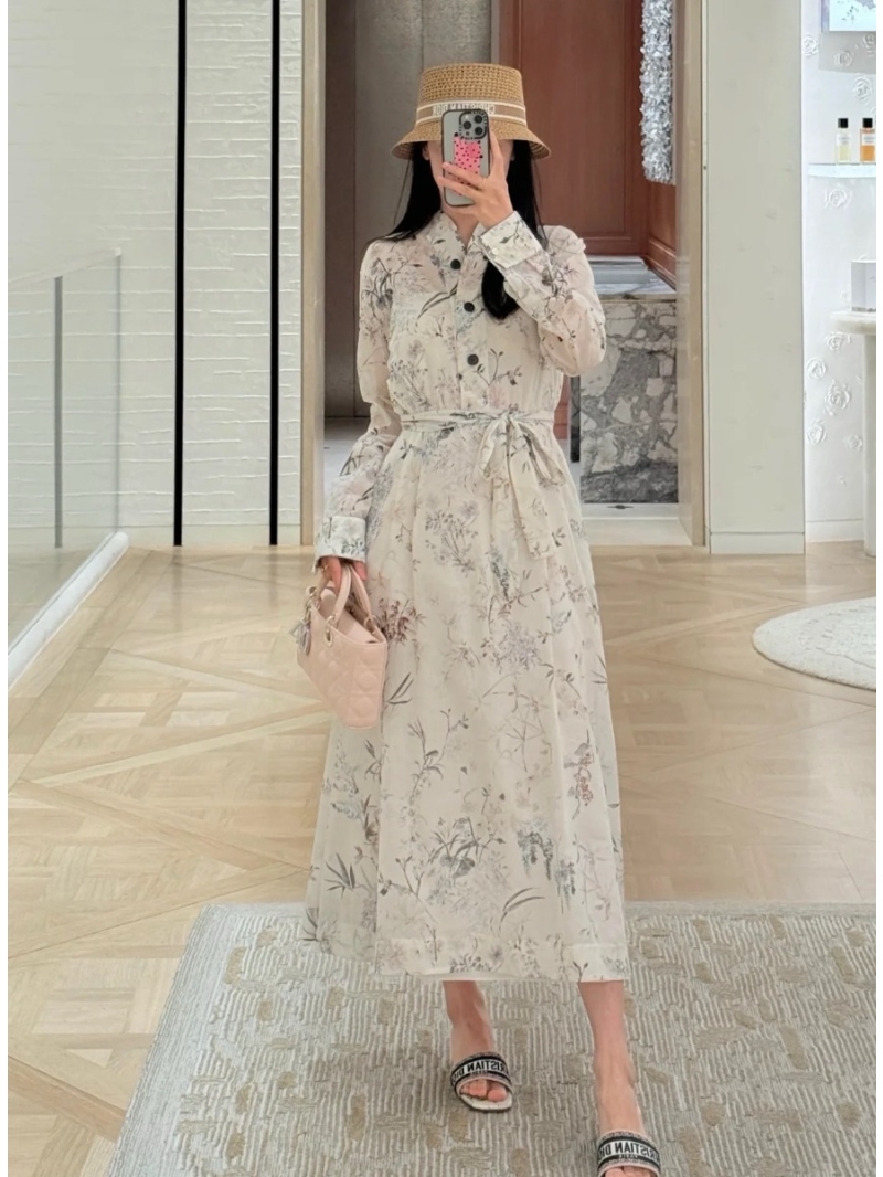 Dior Spring-Summer Resort Luxe Kimono-Neck Printed Long-Sleeve Dress