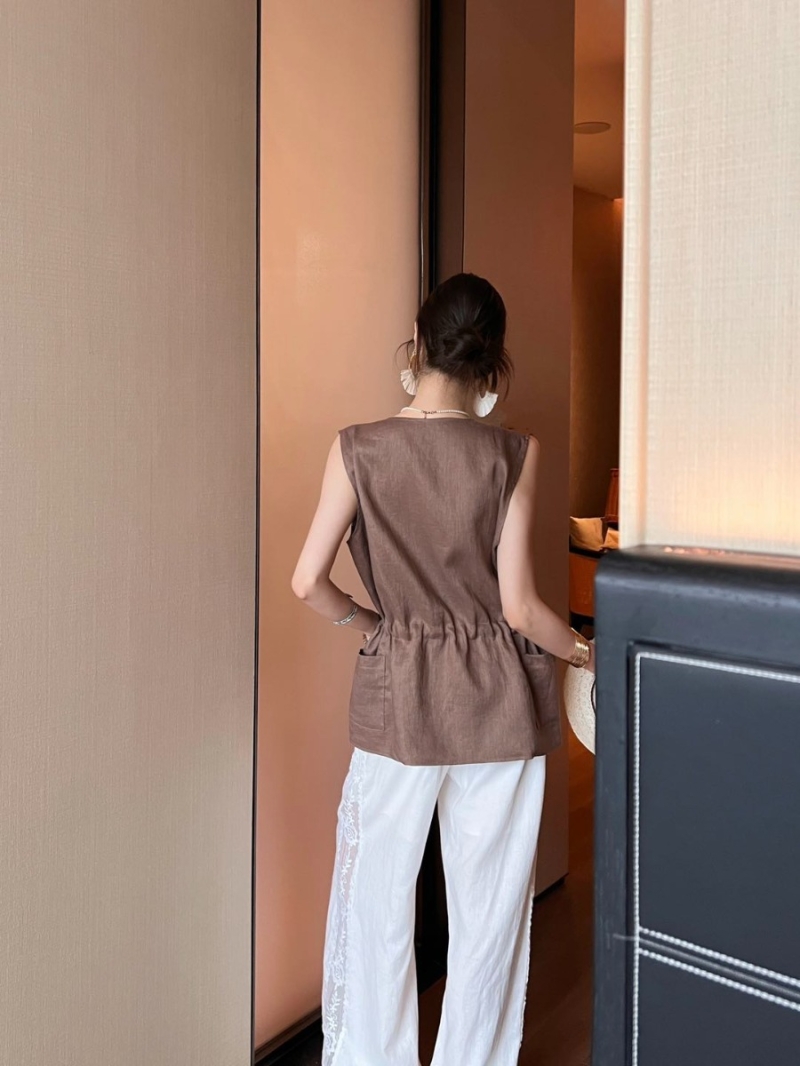 Loro Piana Chic Linen Vest - Versatile Commuter Style with Retro Print