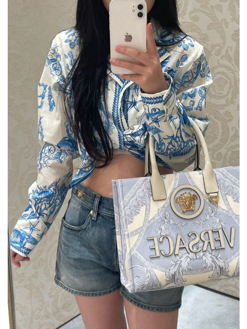 Versace Venus Ocean Series Coral & Starfish Silk Tie-Front Shirt