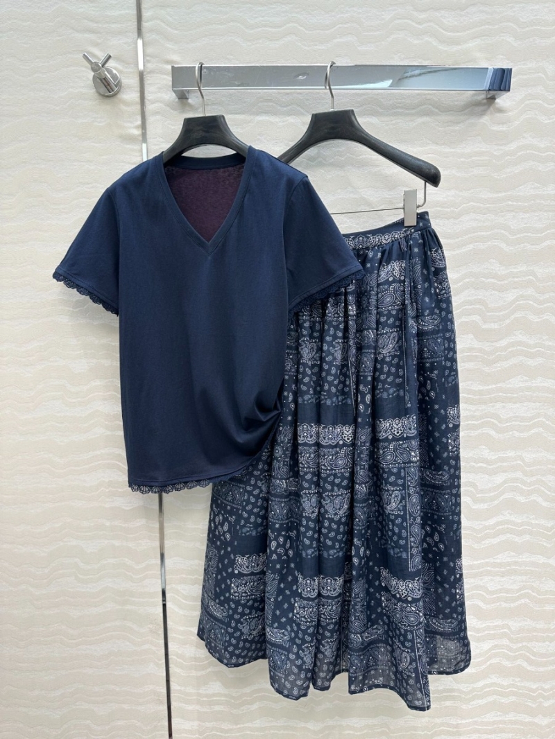 Zimmermann Elegant V-Neck Lace-Trimmed Short Sleeve T-Shirt - Navy