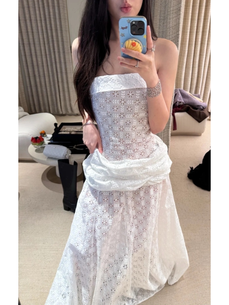 Chanel Elegant Embroidered Hollow-Out Floral Maxi Dress - Luxe Vintage Palace Style