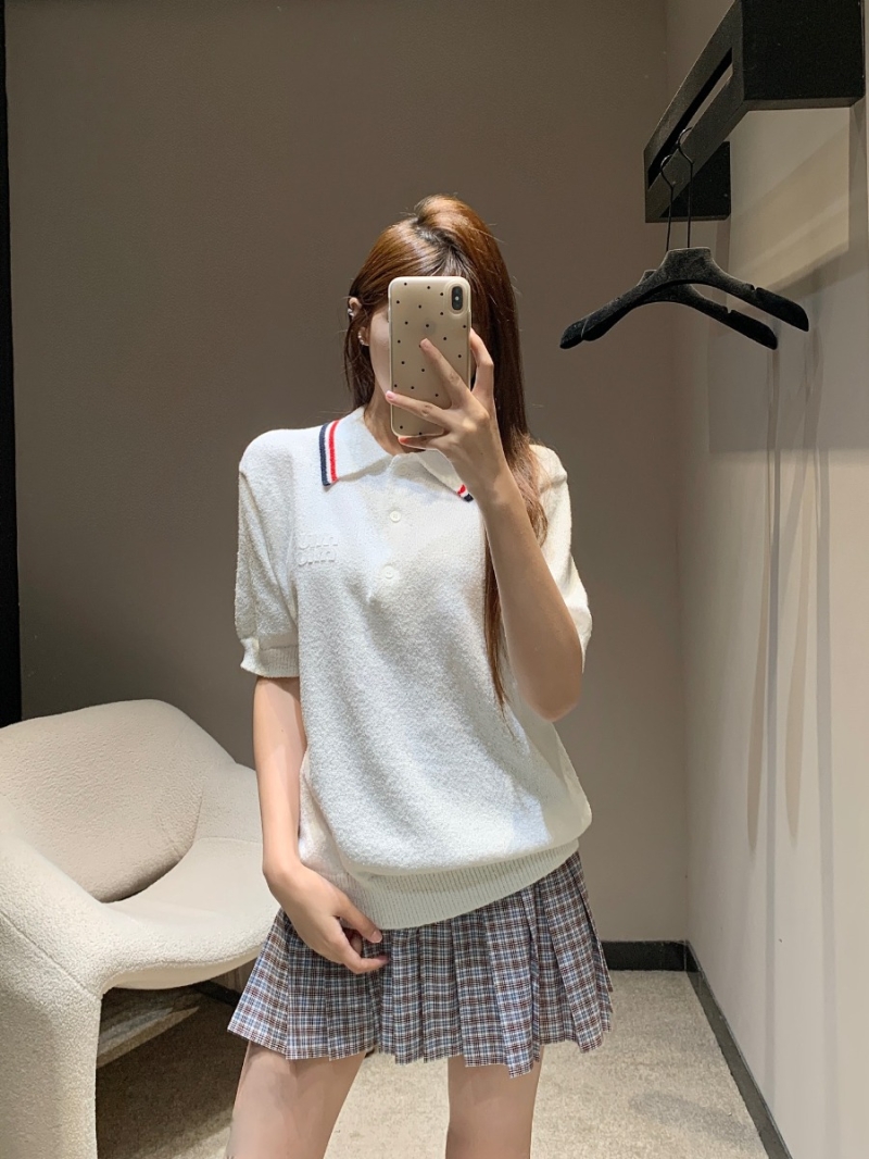 Miu Miu Spring Summer Striped Polo Knit Top - Exclusive College Style