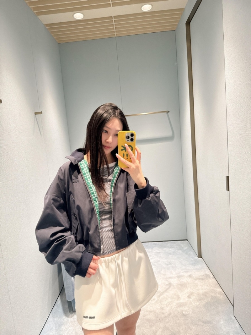 Miu Miu Navy Blue Panama Cotton Zip Jacket - Exclusive Autumn Edit