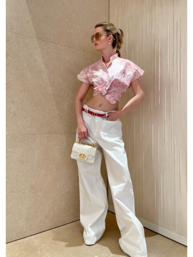 Dior Spring-Summer Sauvage Ruffle Tie-Waist Short Blouse in Soft Pink