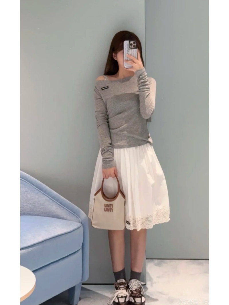 Miu Miu Elegant Lace-Trimmed Embroidered Midi Skirt - Sweet & Edgy Luxe Design