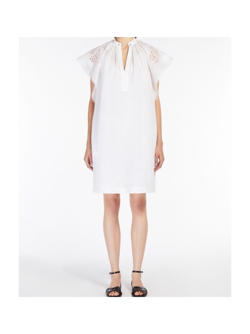 Max Mara Luxe Linen Embroidered Dress - White French Resort Style