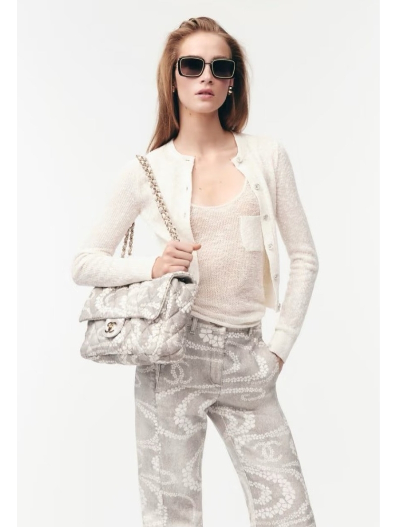 Chanel Coco Beach Spring Summer Vest - White Snowflake Cotton U-Neck Tank