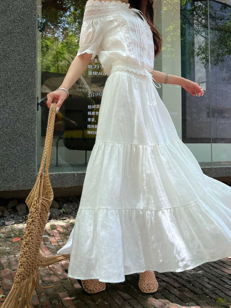 Celine White Linen Midi Skirt - Elegant French Riviera Style
