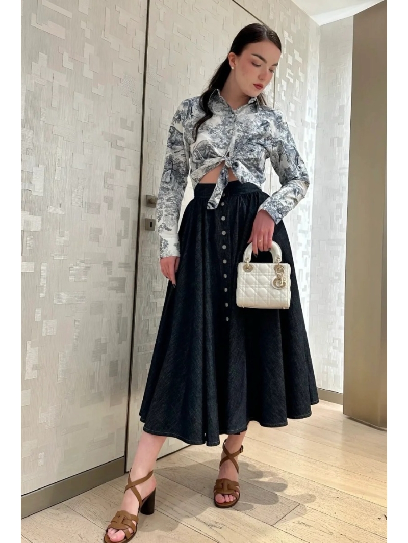 Dior Limited Edition Blue Denim Midi Skirt - Luxe A-Line Style