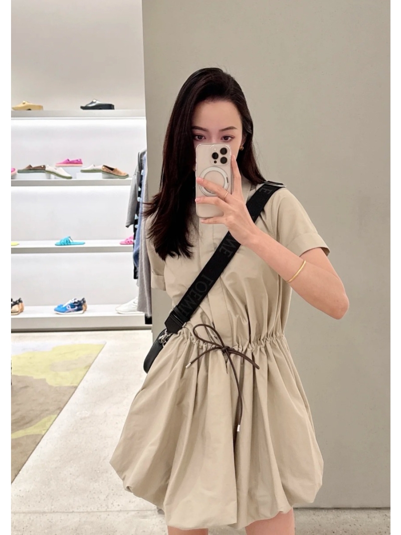 Loewe Exclusive Short-Sleeve Shirtdress - Luxe Cotton Drawstring Design