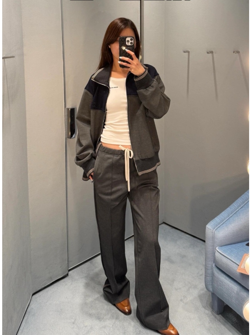 Miu Miu 25FW Early Autumn Melange Gray Casual Pants - Exclusive Design