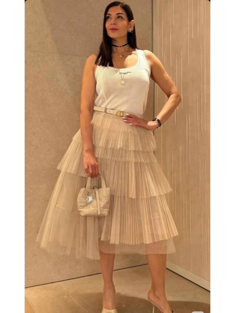 Dior Elegant Tulle Skirt - Exclusive Irregular Cut Pleated Design