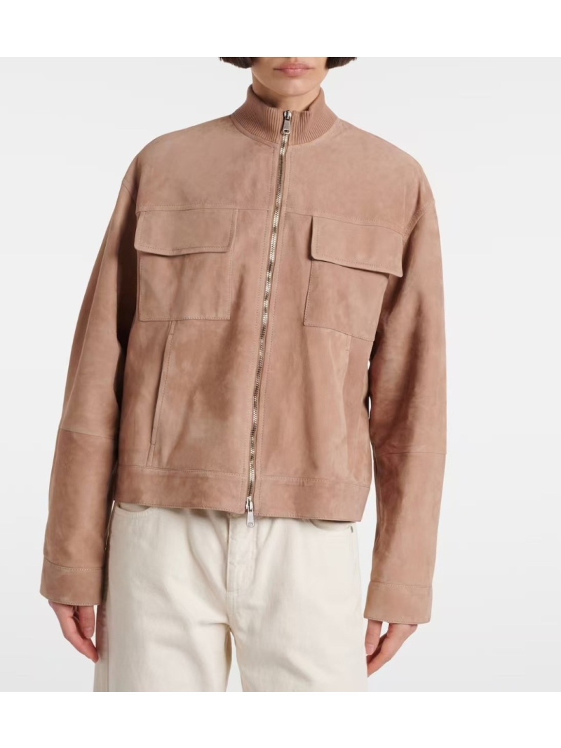 Brunello Cucinelli Luxe Suede Stand-Collar Jacket - Rose Pink Elegance