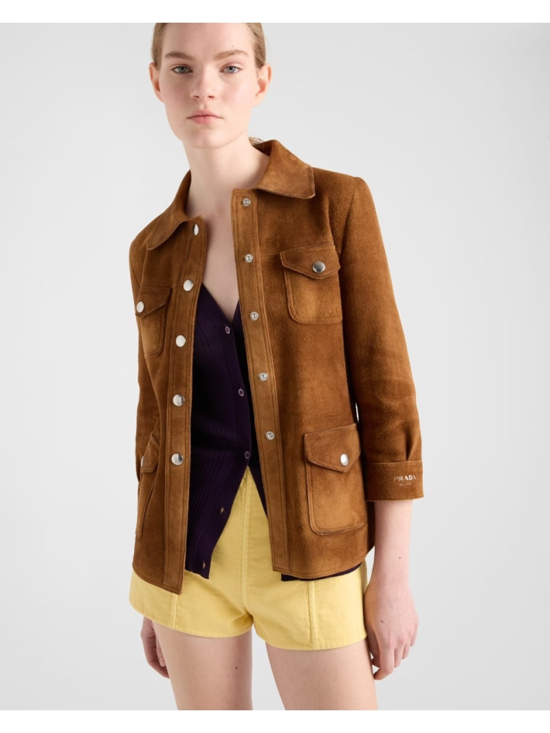Prada Luxe Lambskin Jacket - Chic Notch Lapel & Belted Design