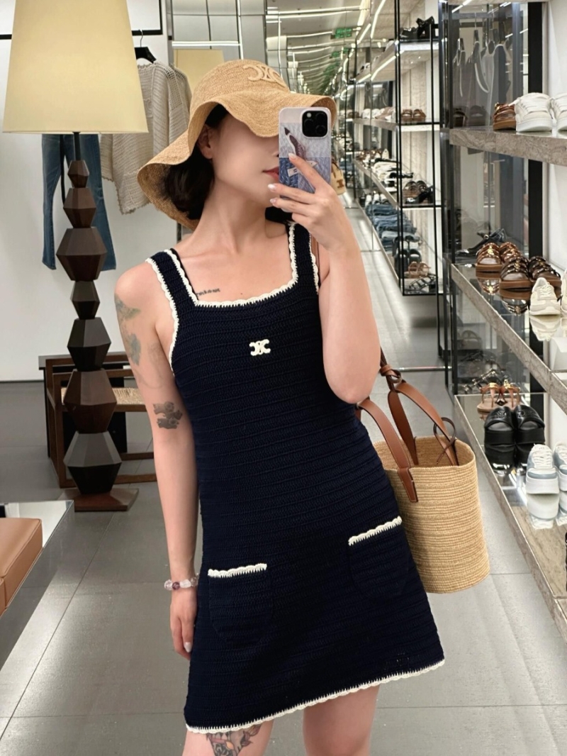 CELINE Embroidered Mini Knit Dress - Luxe Soft Fabric & Elegant Stitching