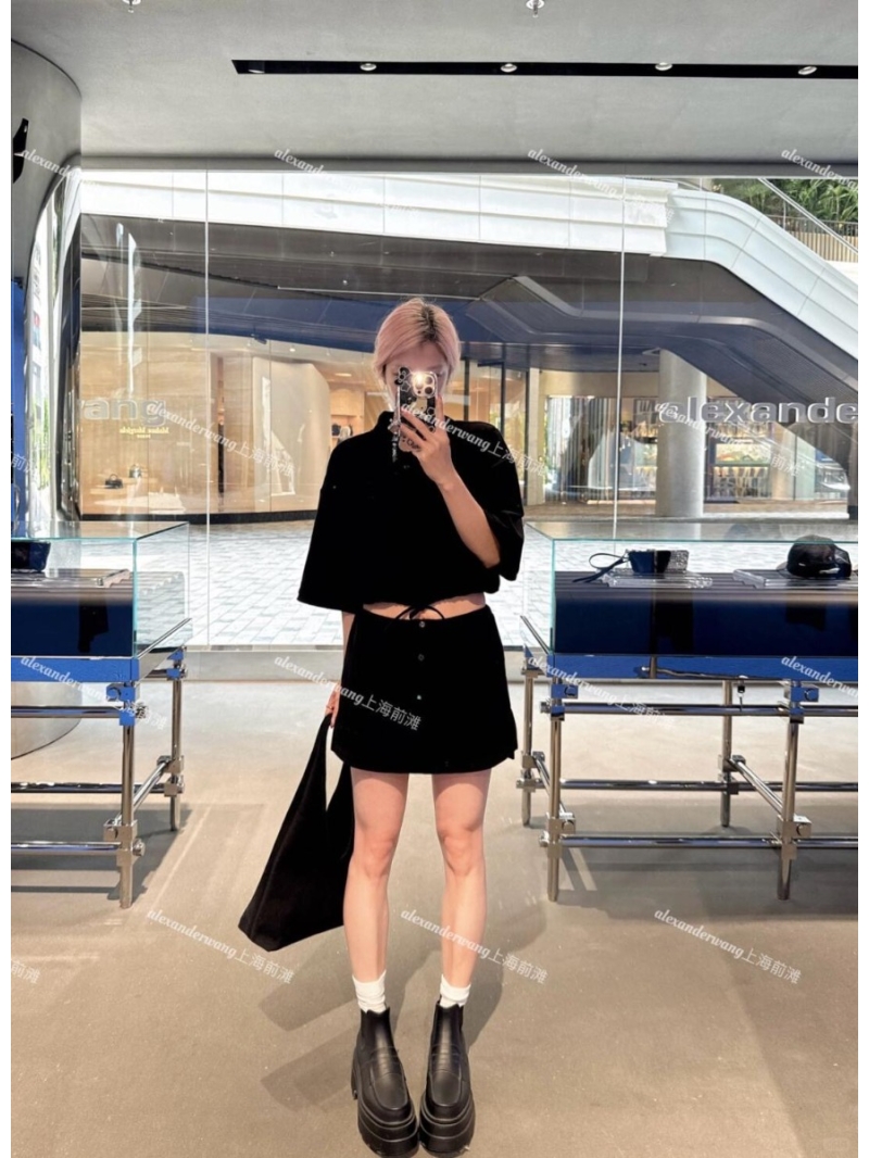 Alexander Wang 25SS Pique Cotton Polo and Skirt Set - Black Exclusive