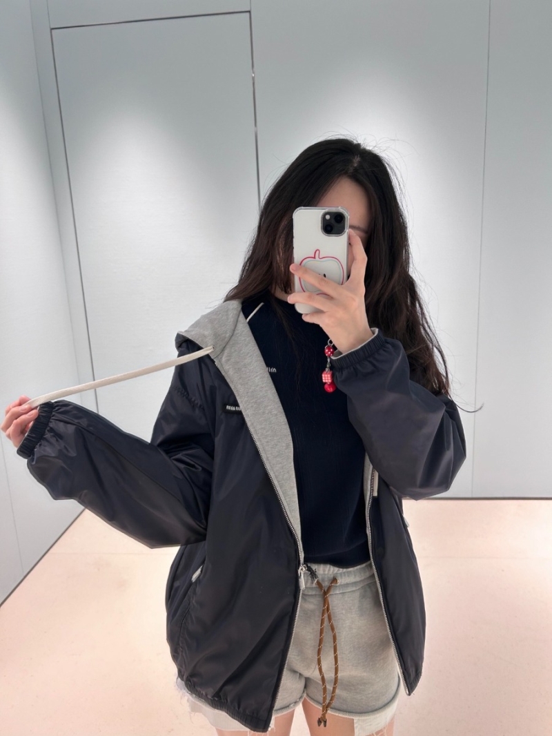 Miu Miu 2025 Unisex Early Autumn Reversible Hooded Sweatshirt Jacket - 100% Cotton Luxe Comfort