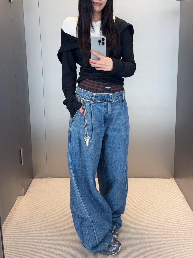 Alexander Wang 25FW Early Fall Keychain Spliced Curved Denim Jeans - Exclusive Design