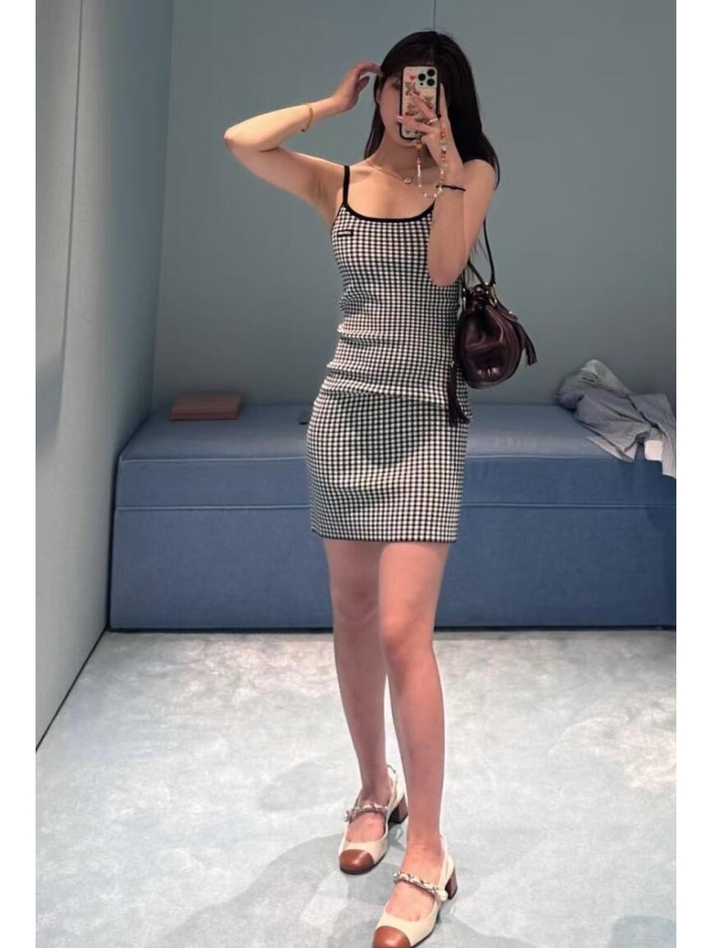 Miu Miu 25SS Spring Summer Checkered Knit Cami Dress - Luxe Exclusive