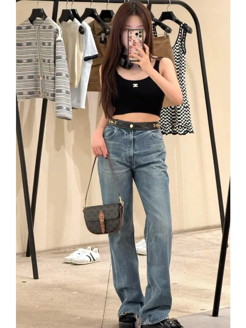 Celine Luxe Black Leather Patchwork Jeans - High-Street Chic