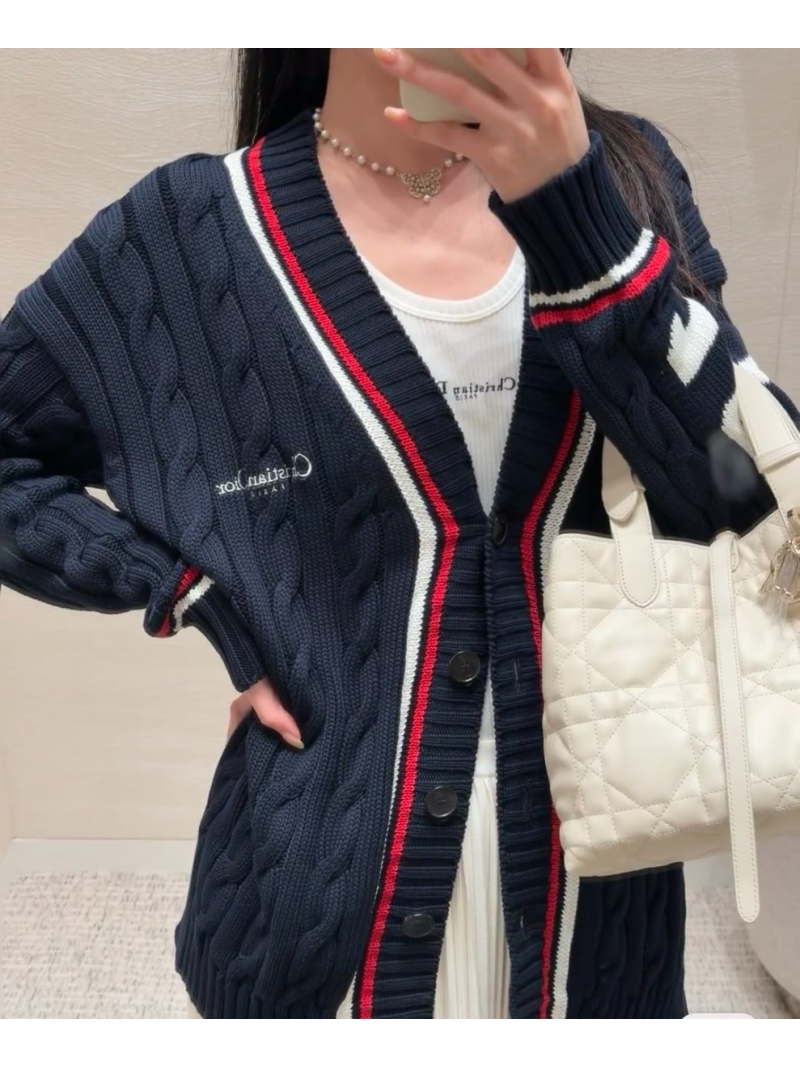 Dior Navy Tennis-Style Knitted Cardigan - Luxe College Vibe