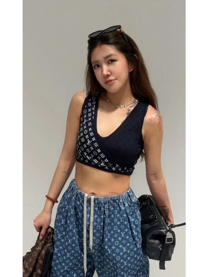 Louis Vuitton LV 25s Spring Summer Vacation New Knit Tube Top, Custom Navy Blue Monogram Jacquard Contrast