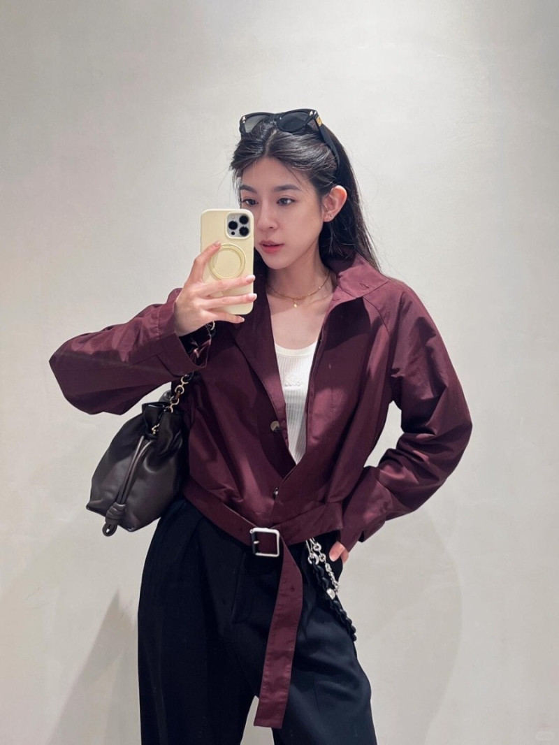 Loewe Burgundy Red Stand-Collar Cropped Trench Coat - Luxe Early Autumn Exclusive