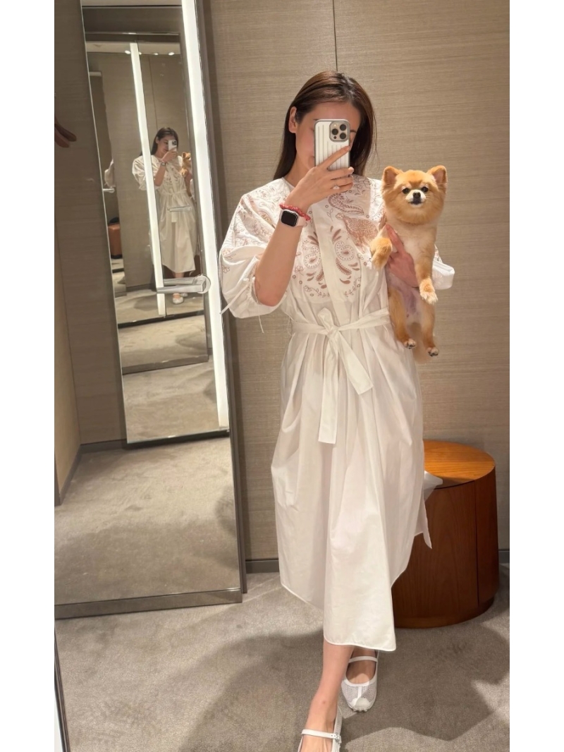 Hermes Arleslenne Embroidered Shirt Dress - Luxe Resort Style with Elegant Lantern Sleeves