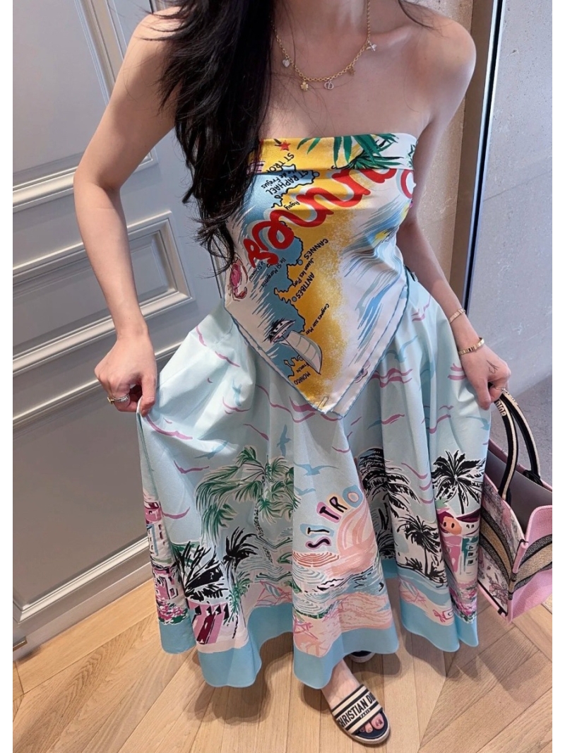 Dior Souvenir City Limited Edition Sunset Beach Print Midi Skirt in Pale Green