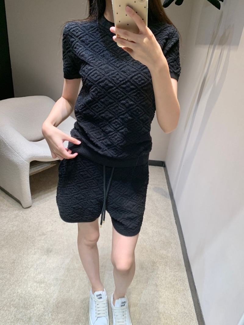 Louis Vuitton Clover Jacquard Short Sleeve Knit Top & Drawstring Shorts Set - Luxe Black Ensemble