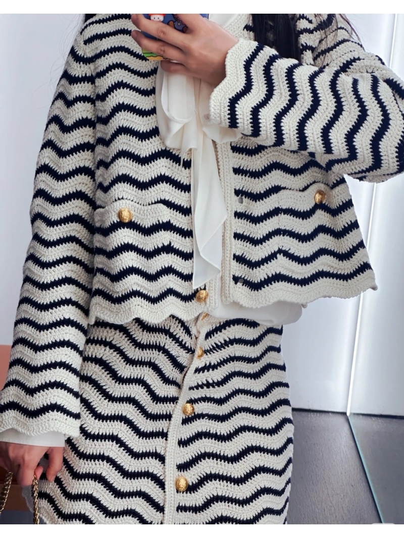 CELINE Exclusive Spring/Summer 2025 Wave-Pattern Knit Jacket in Black & White