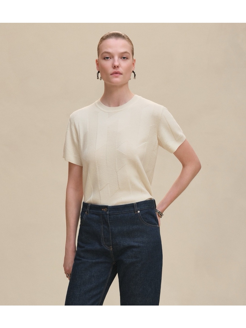 Hermès Early Fall Classic Round Neck Cashmere Top in White