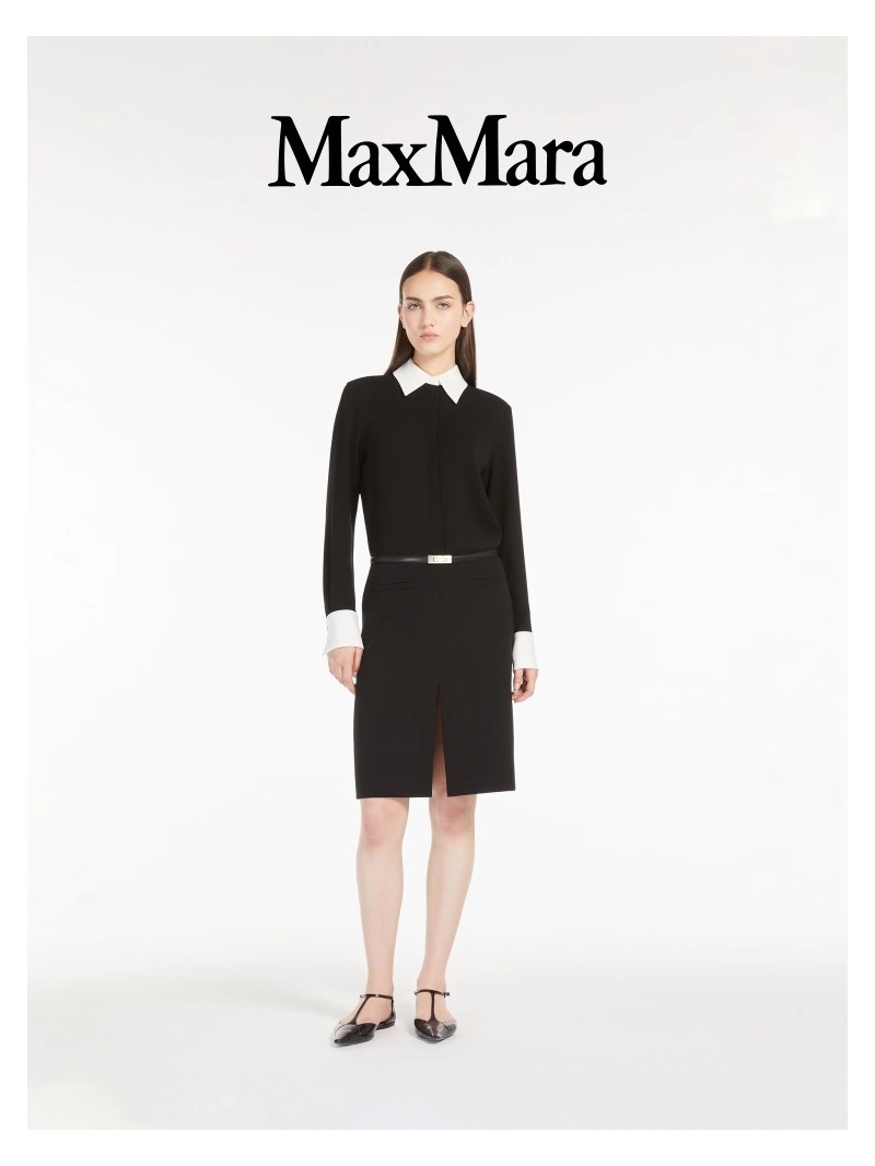 Maxmara 25 Exclusive Pleated Contrast Color Shirt Dress in Black