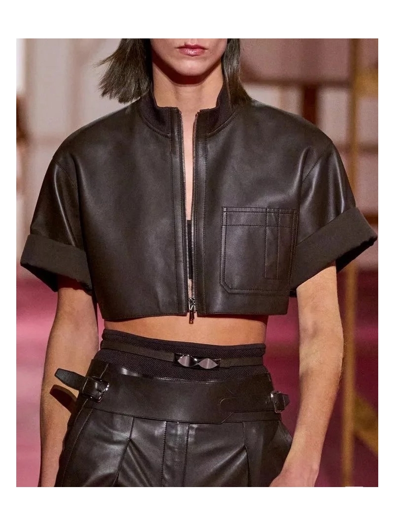 Hermès Luxe Modern Vintage Lambskin Short Sleeve Jacket in Black