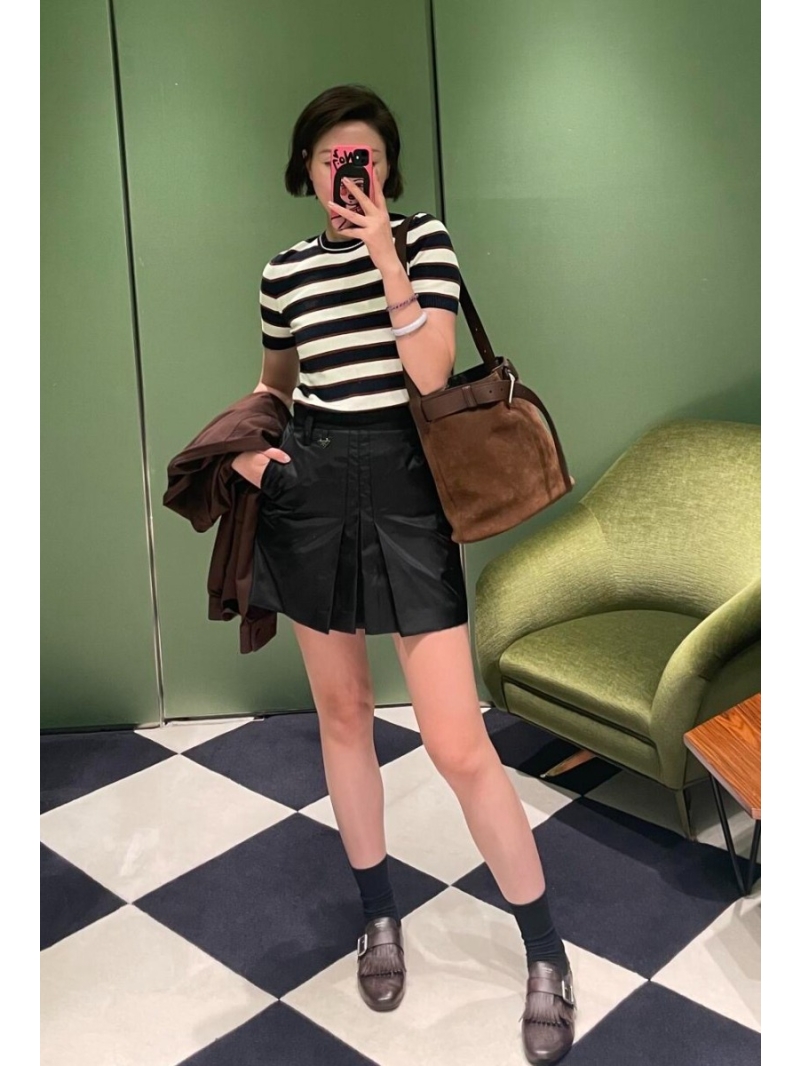 Prada Early Fall Nylon Skirt with Enamel Triangle Logo - Exclusive Luxe Design