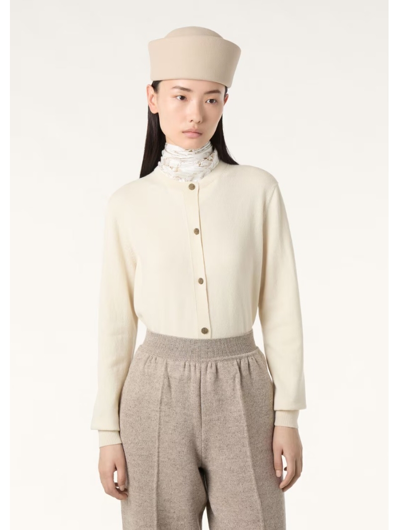 Loro Piana Exclusive Early Autumn Cashmere Cardigan in White - Retro Button Detail