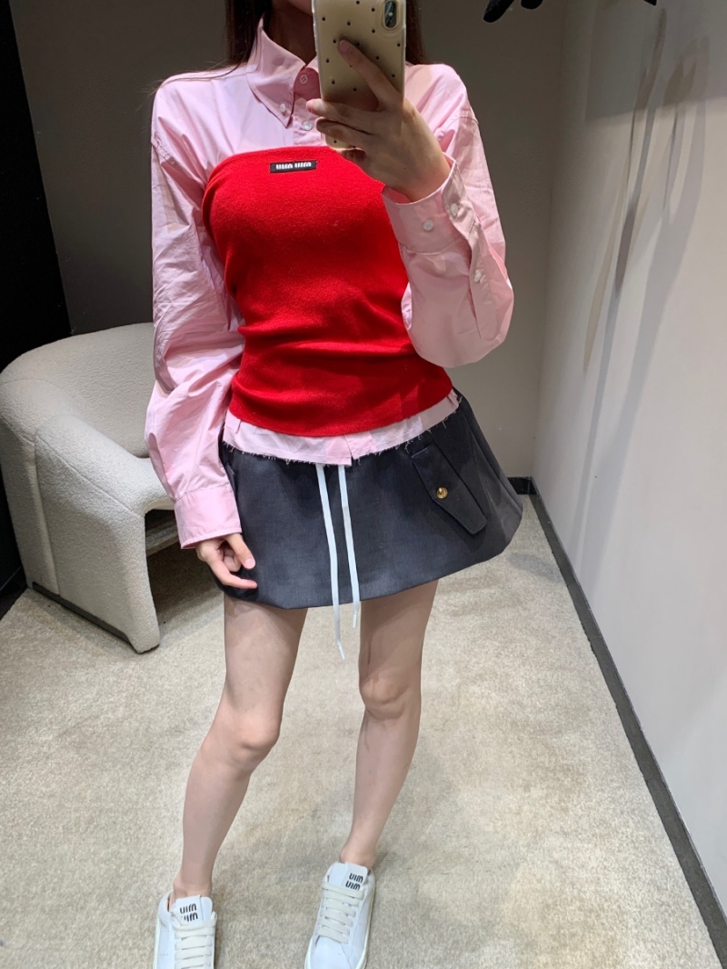 Miu Miu Red Knit Bustier Top with Subtle Logo Embellishment - Exclusive High Edition