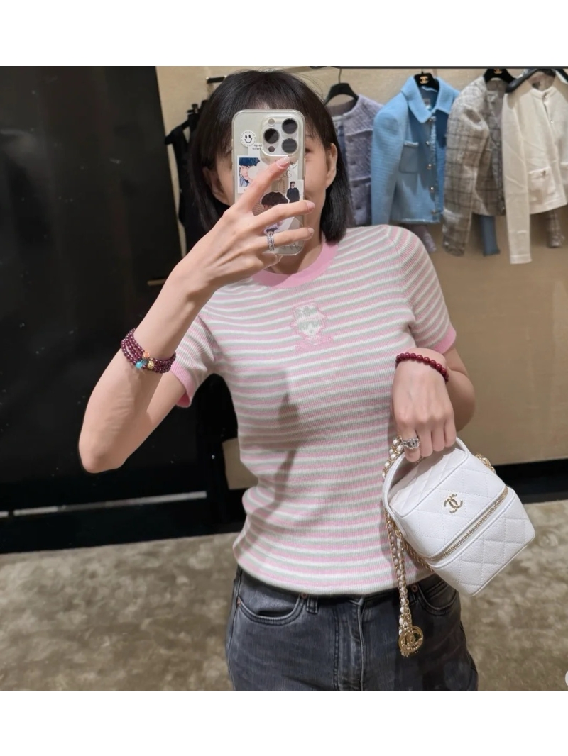 Chanel Exclusive Luxe Striped Knit Top in Soft Pink - Cartoon Ambassador Design